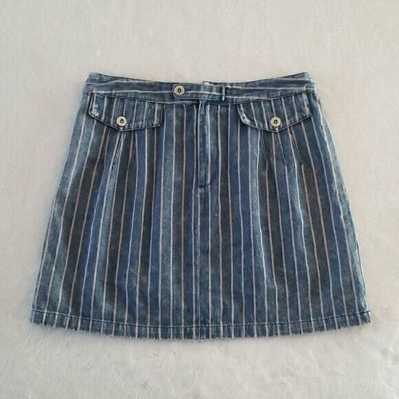 LOVE Riche Boho Pinstriped Denim Skirt - Picture 2 of 7